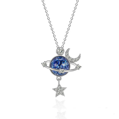 Elegant Lady Star Moon Copper Zircon Pendant Necklace In Bulk