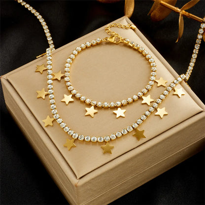 Elegant Lady Star Titanium Steel Inlay Rhinestones Bracelets Necklace