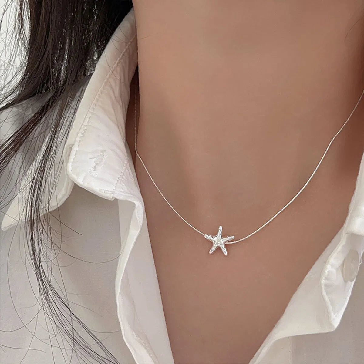 Elegant Lady Starfish Sterling Silver Plating Necklace