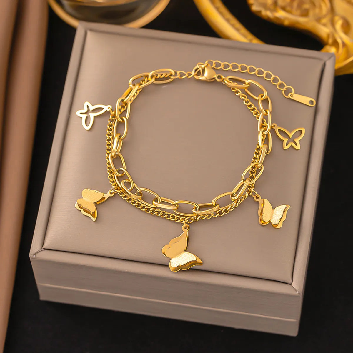 Elegant Lady Streetwear Butterfly Titanium Steel Plating Bracelets