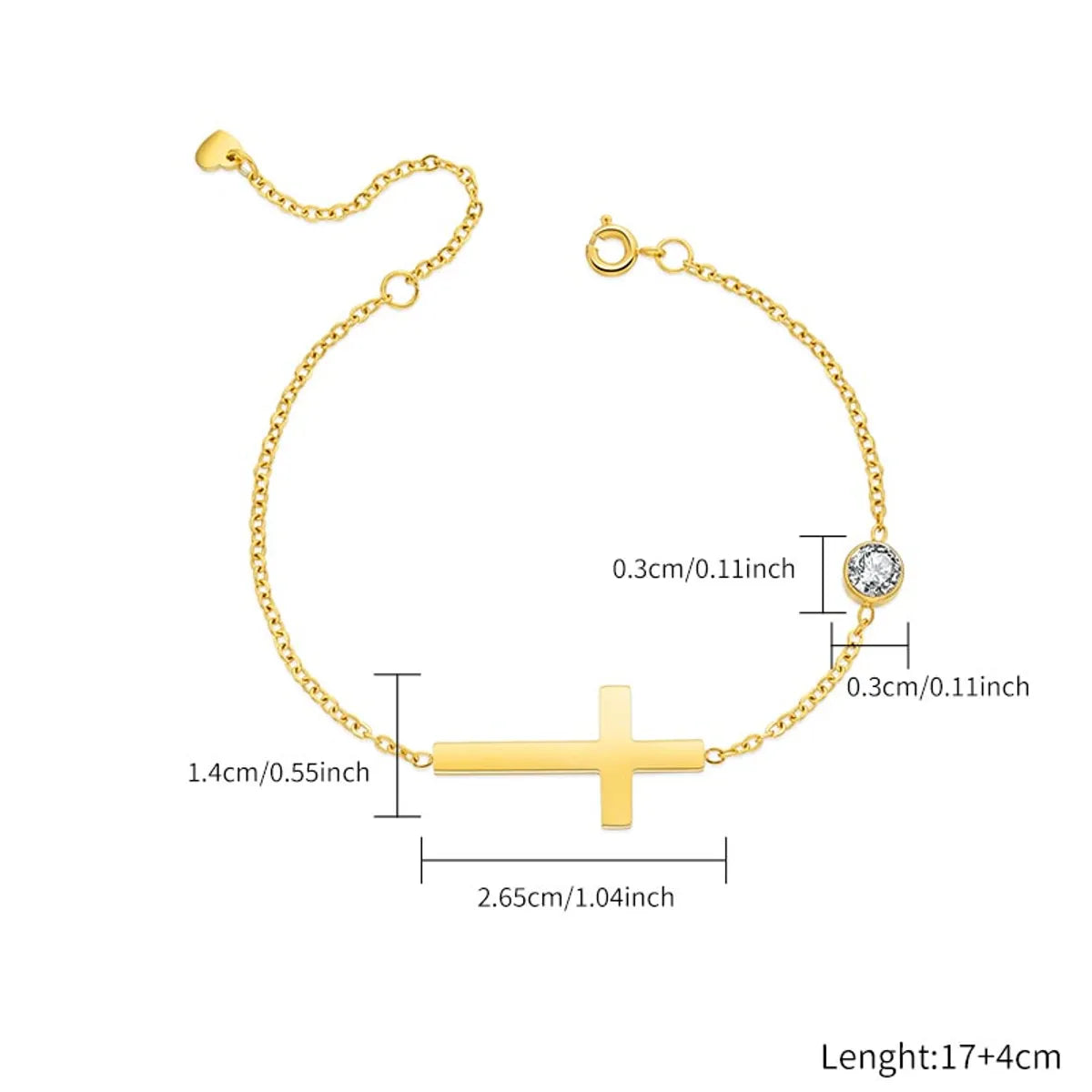 Elegant Lady Streetwear Cross 304 Stainless Steel Gold Plated Zircon Bracelets In Bulk