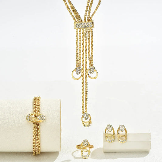 Elegant Lady Streetwear Geometric Tassel Gold Plated Rhinestones Alloy Wholesale Jewelry Set