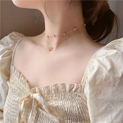 Elegant Lady Streetwear Heart Shape Rhinestones Metal Wholesale Double Layer Necklaces