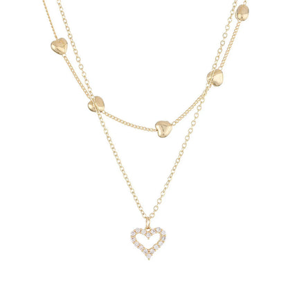 Elegant Lady Streetwear Heart Shape Rhinestones Metal Wholesale Double Layer Necklaces