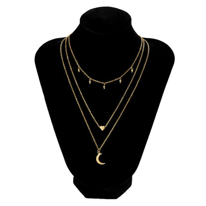 Elegant Lady Streetwear Moon Heart Shape Alloy Wholesale Three Layer Necklace