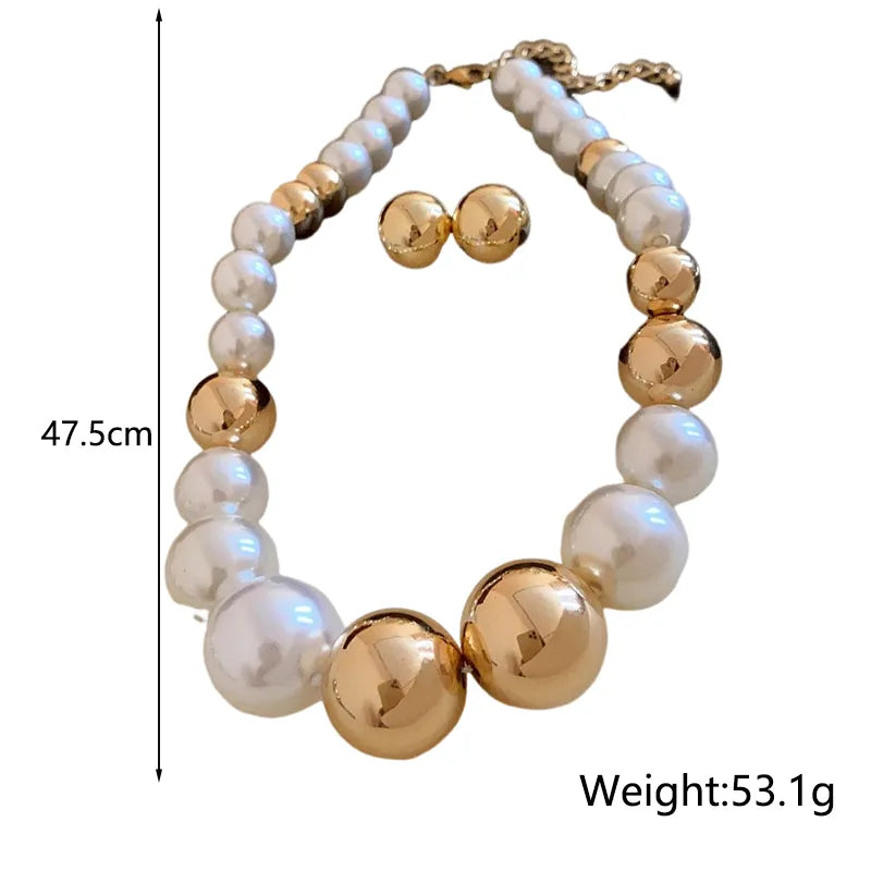 Elegant Lady Streetwear Round ABS Beaded Women'S Earrings Necklace Jewelry Set