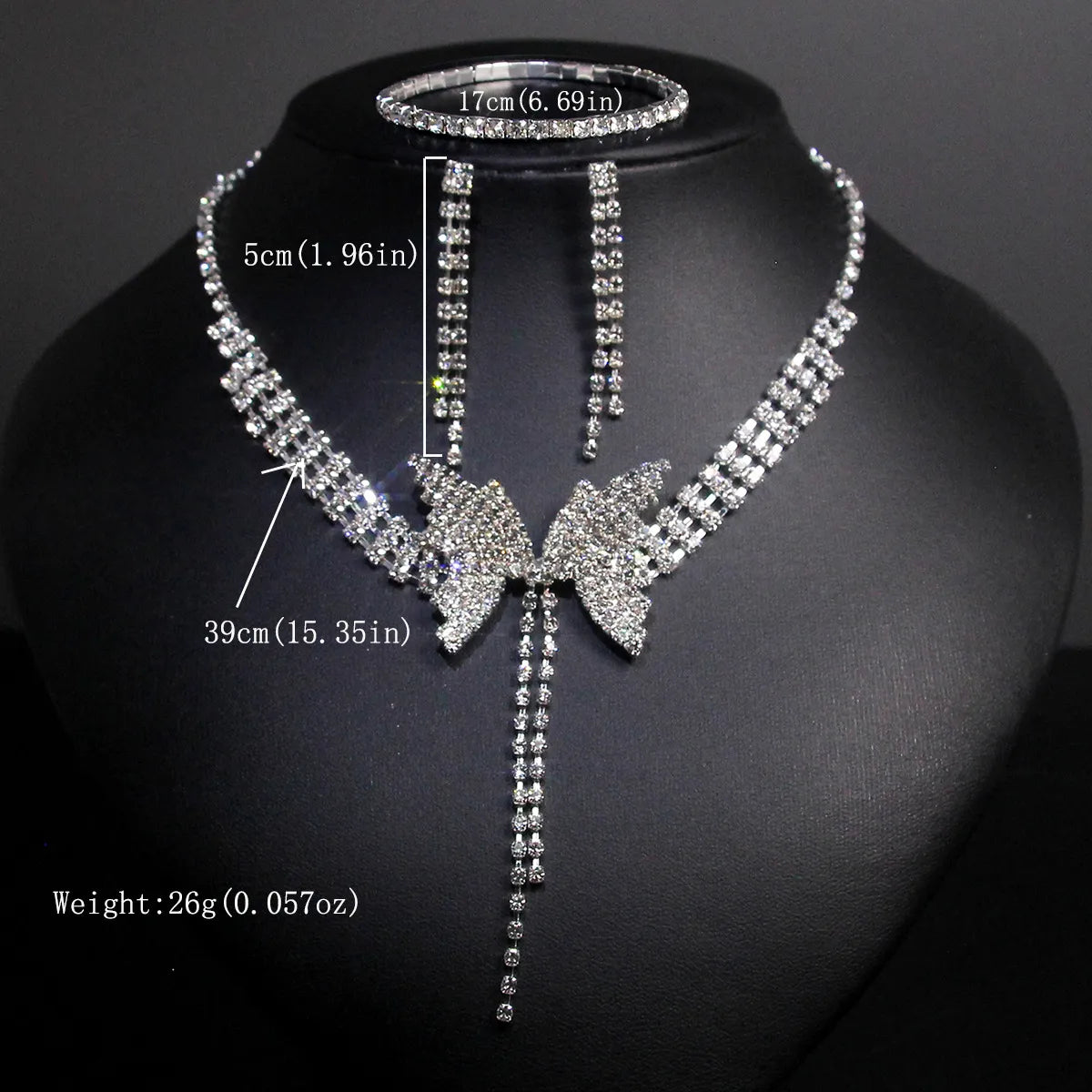 Elegant Lady Streetwear Water Droplets Tassel Heart Shape Copper Alloy Plating Inlay Rhinestones Zircon Women'S Earrings Necklace Jewelry Set