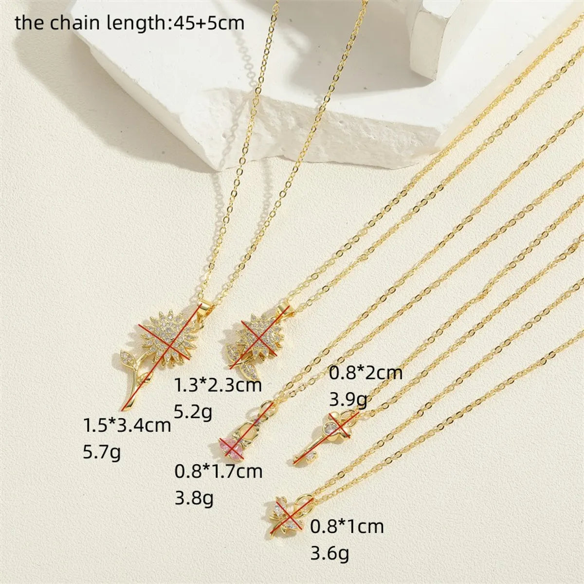 Elegant Lady Sunflower Key Metal Brass Plating Inlay Zircon 14k Gold Plated Women's Pendant Necklace