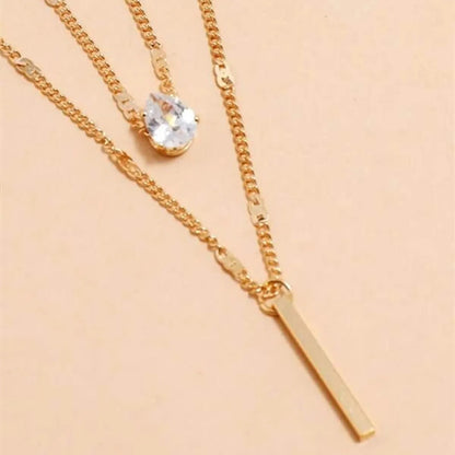 Elegant Lady Water Droplets Alloy Plating Inlay Rhinestones Women's Layered Necklaces