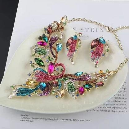 Elegant Leaf Flower Zircon Zinc Alloy Wholesale Earrings Necklace