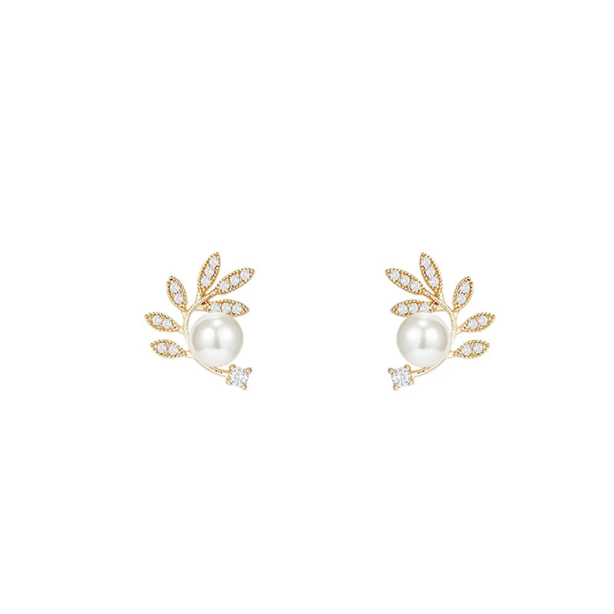 Elegant Leaf Metal Plating Artificial Pearls Women's Ear Studs 1 Pair