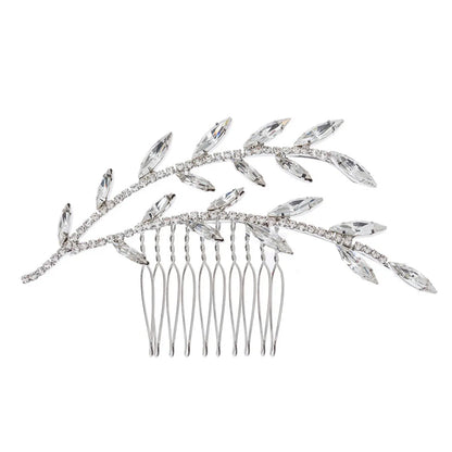 Elegant Leaves Alloy Plating Inlay Zircon Insert Comb