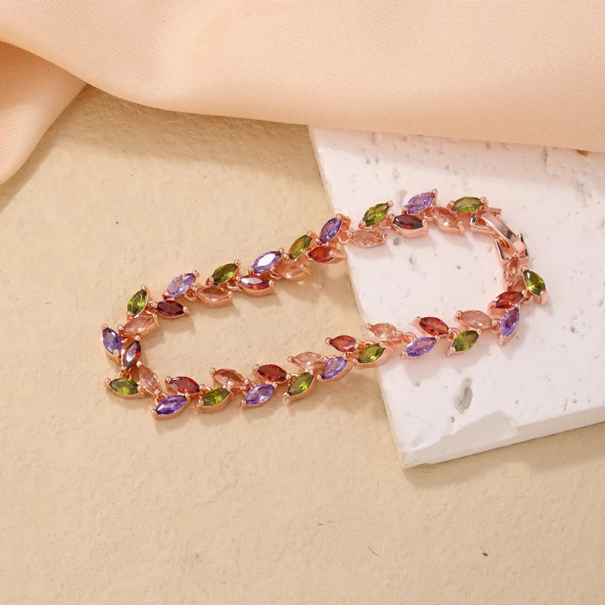 Elegant Leaves Copper Zircon Bracelets In Bulk