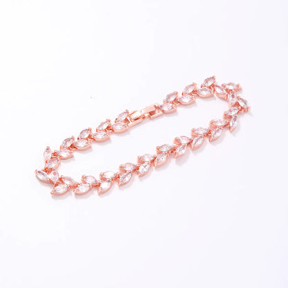 Elegant Leaves Copper Zircon Bracelets In Bulk