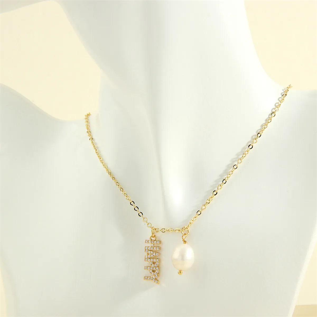 Elegant Letter Freshwater Pearl Copper Plating Inlay Zircon 18k Gold Plated Jewelry Set