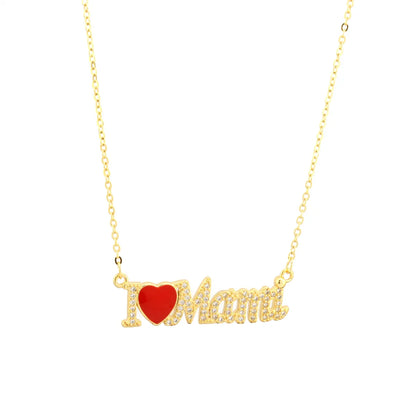 Elegant Letter Heart Shape Copper Plating Inlay Zircon 18k Gold Plated Pendant Necklace