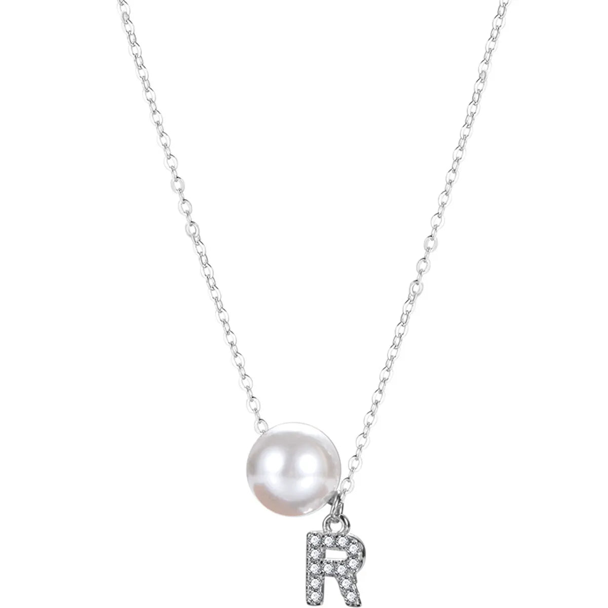 Elegant Letter Sterling Silver Inlay Artificial Pearls Zircon Necklace