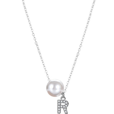 Elegant Letter Sterling Silver Inlay Artificial Pearls Zircon Necklace