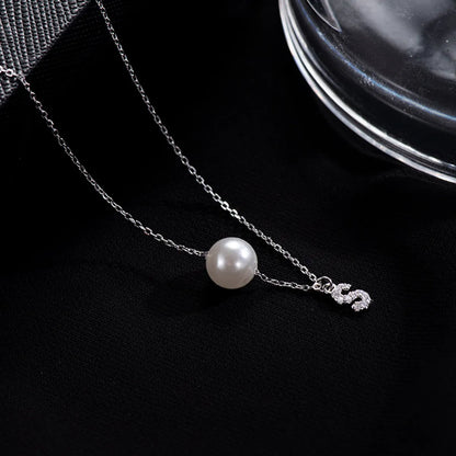 Elegant Letter Sterling Silver Inlay Artificial Pearls Zircon Necklace