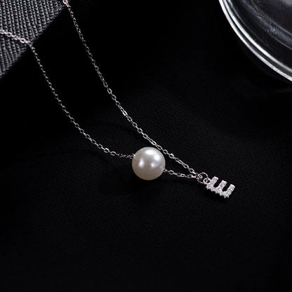 Elegant Letter Sterling Silver Inlay Artificial Pearls Zircon Necklace