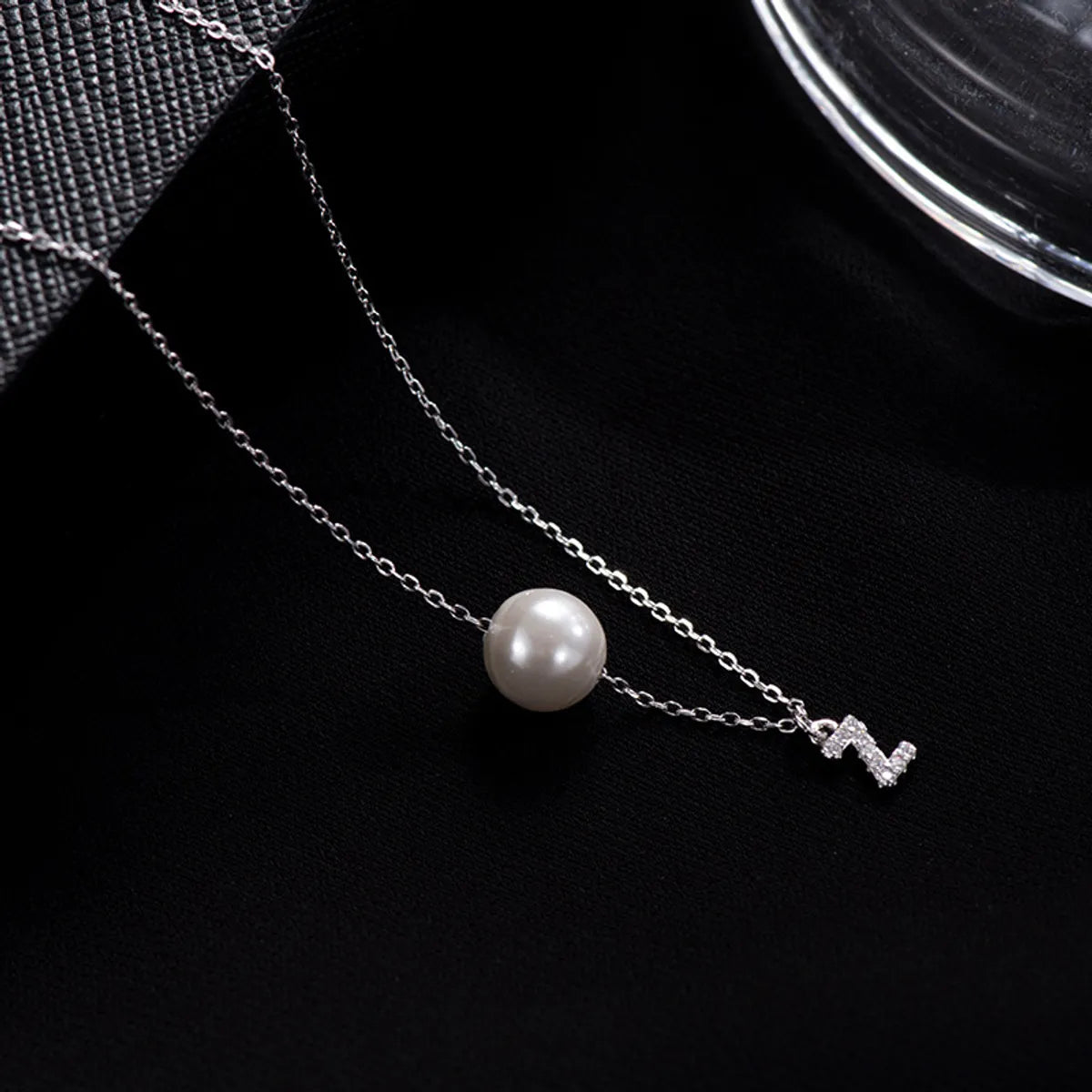 Elegant Letter Sterling Silver Inlay Artificial Pearls Zircon Necklace