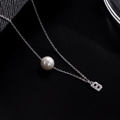 Elegant Letter Sterling Silver Inlay Artificial Pearls Zircon Necklace