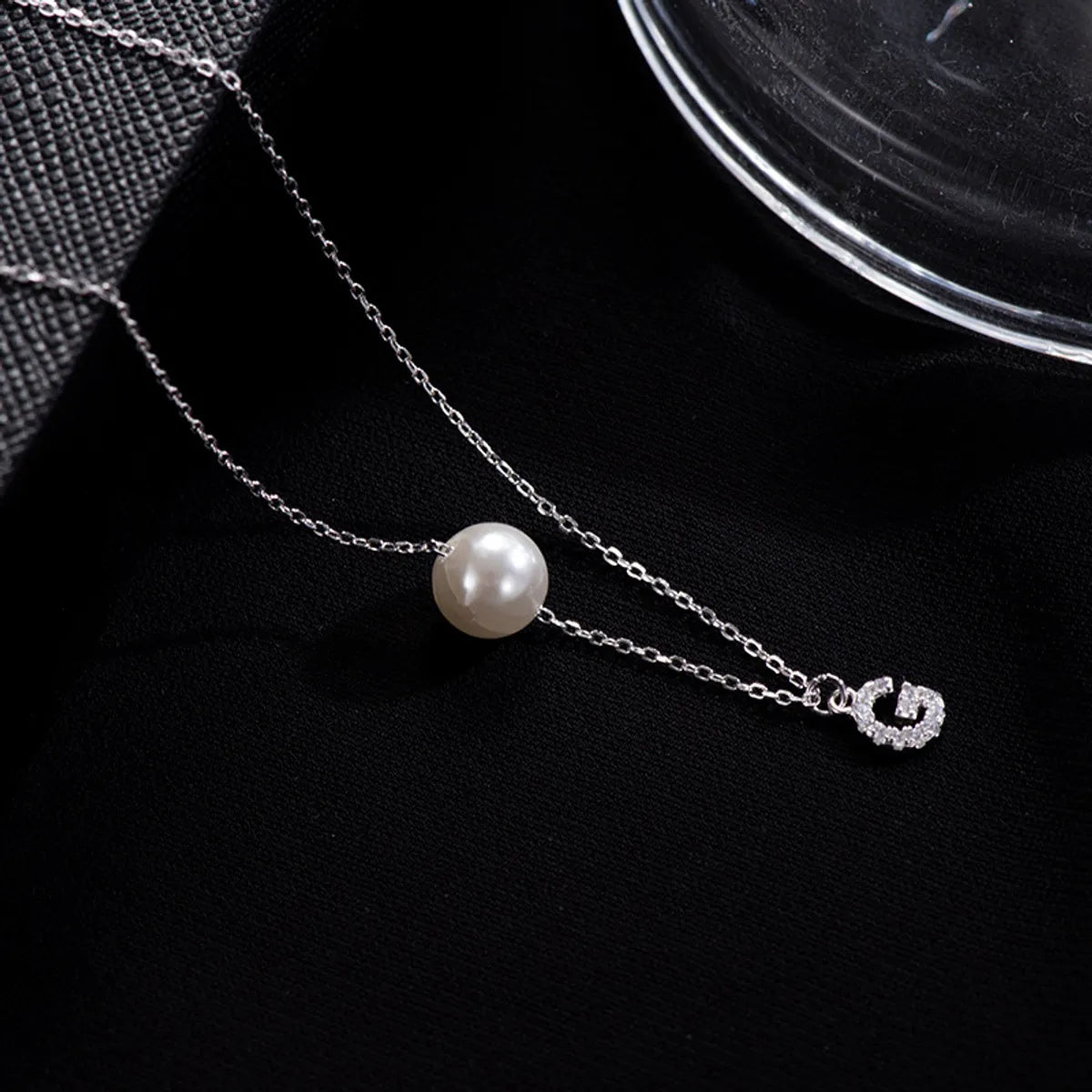 Elegant Letter Sterling Silver Inlay Artificial Pearls Zircon Necklace