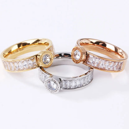 Elegant Letter Titanium Steel Artificial Crystal Rings In Bulk