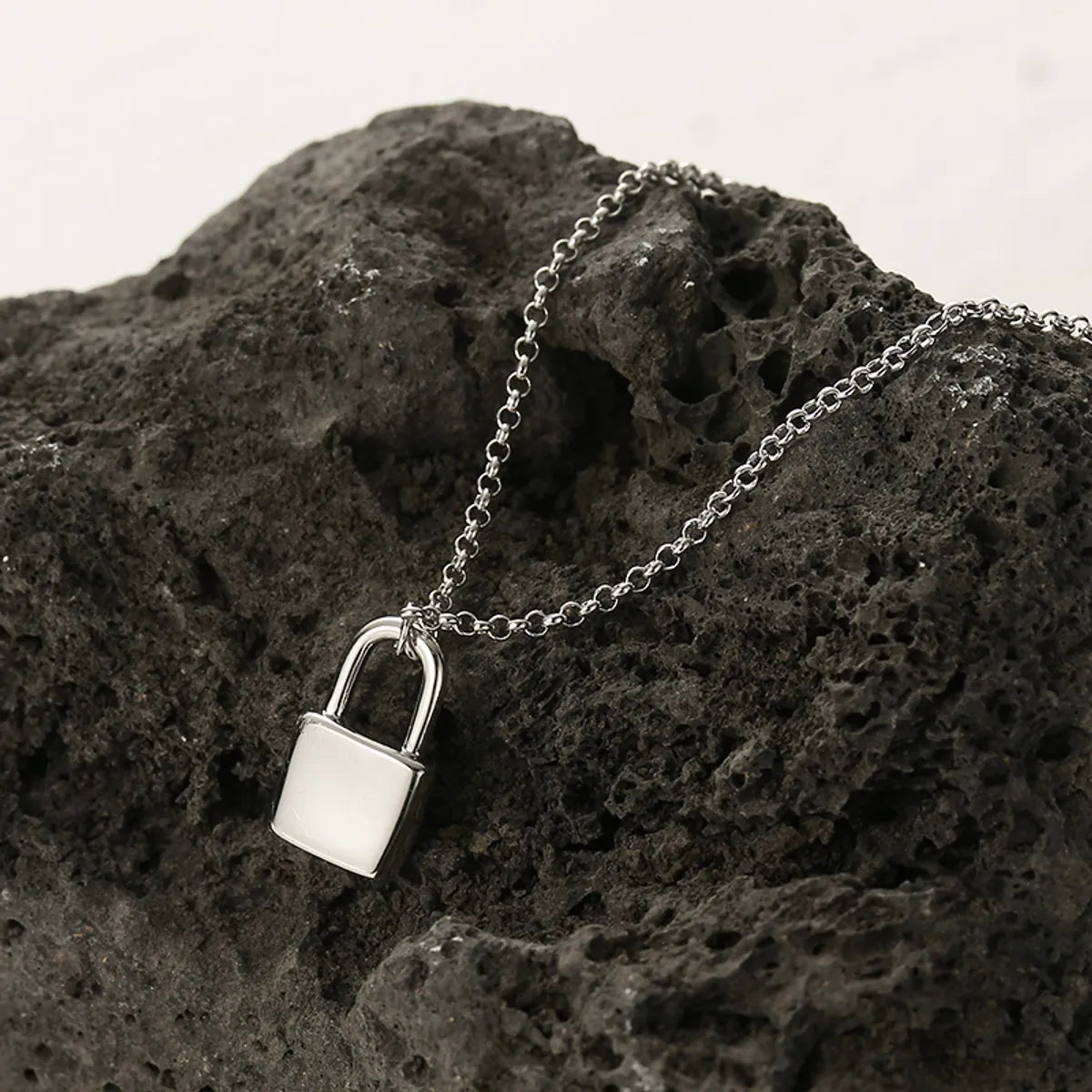 Elegant Lock Sterling Silver Plating White Gold Plated Pendant Necklace