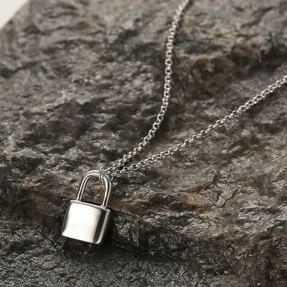 Elegant Lock Sterling Silver Plating White Gold Plated Pendant Necklace