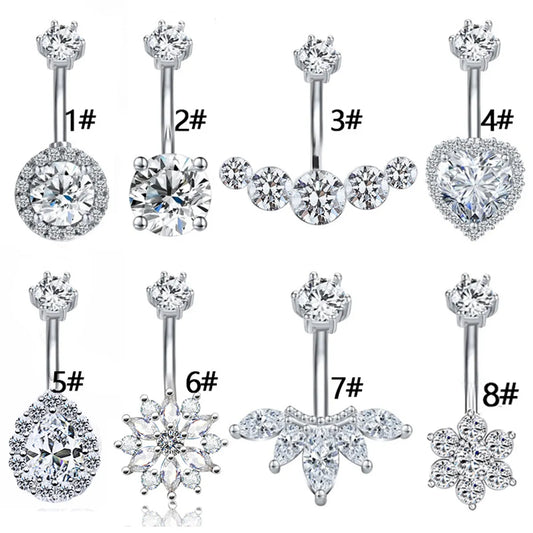 Elegant Luxurious Animal Snowflake Stainless Steel Copper Plating Hollow Out Inlay Zircon White Gold Plated Belly Ring