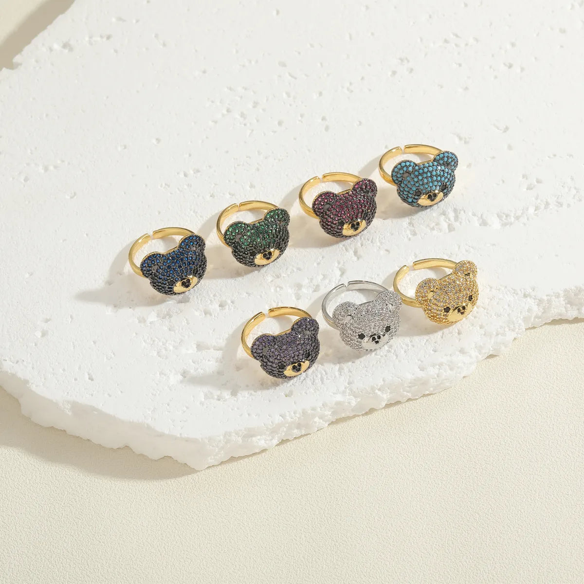 Elegant Luxurious Bear Copper 14k Gold Plated Zircon Rings In Bulk