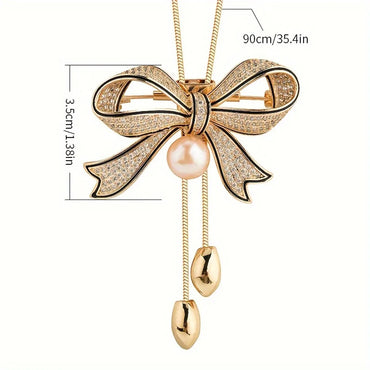 Elegant Luxurious Bow Knot Alloy Inlay Rhinestones Women's Sweater Chain