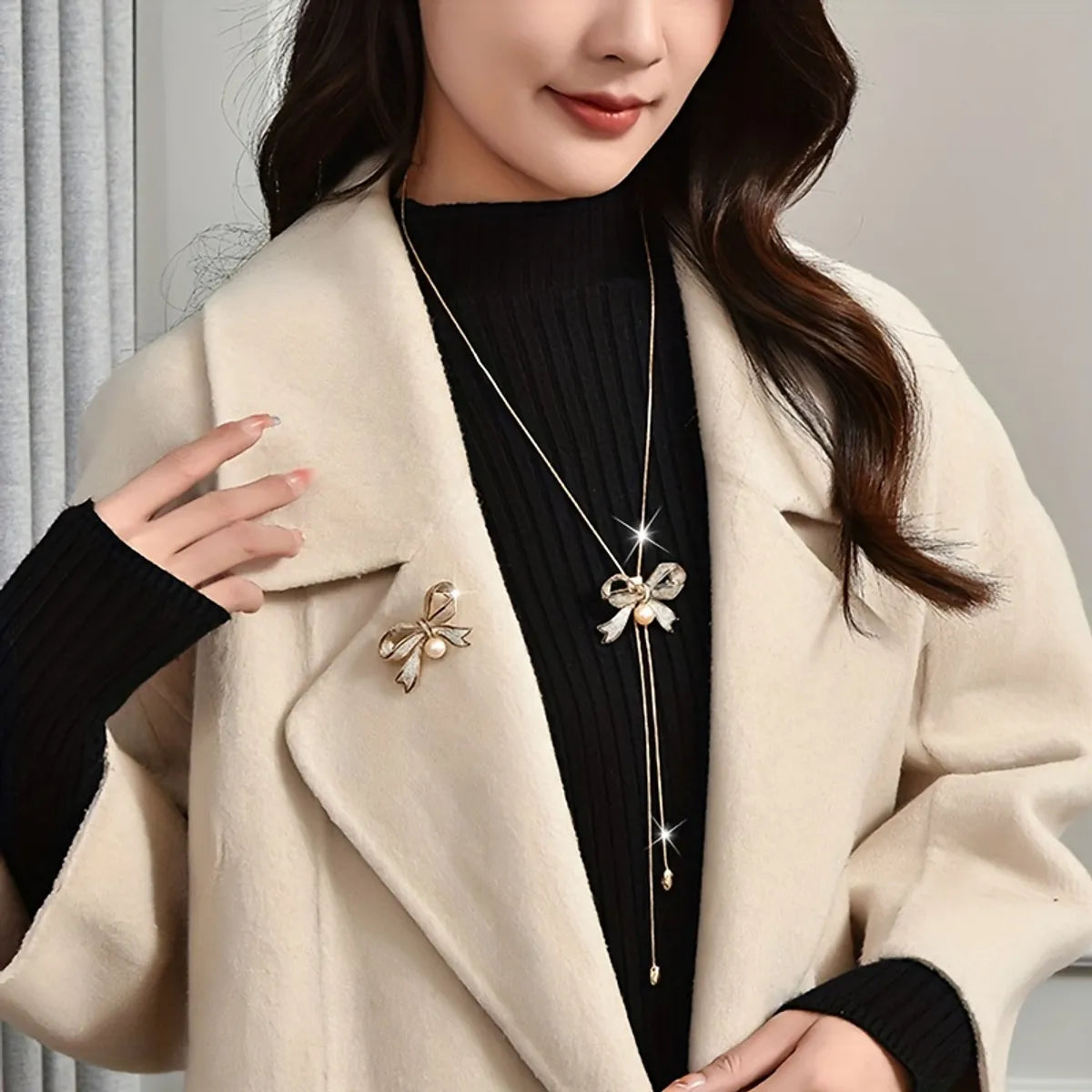 Elegant Luxurious Bow Knot Alloy Inlay Rhinestones Women's Sweater Chain