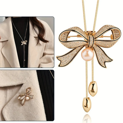 Elegant Luxurious Bow Knot Alloy Inlay Rhinestones Women's Sweater Chain