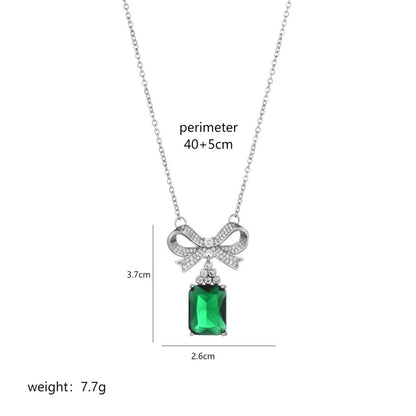 Elegant Luxurious Bow Knot Rectangle Stainless Steel Copper Zircon Earrings Necklace In Bulk