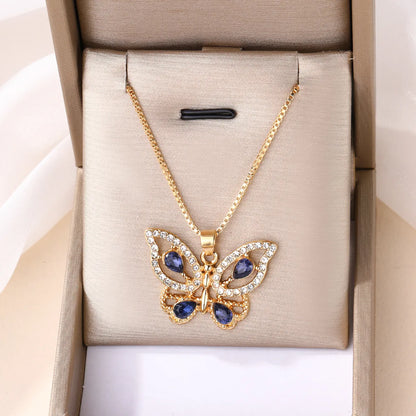 Elegant Luxurious Butterfly Zircon Alloy Wholesale Pendant Necklace