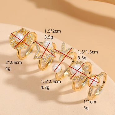 Elegant Luxurious Classic Style Star Copper Plating Inlay Zircon 14k Gold Plated Open Ring