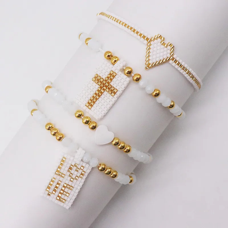 Elegant Luxurious Cross Letter Artificial Crystal Glass Knitting Women'S Bracelets