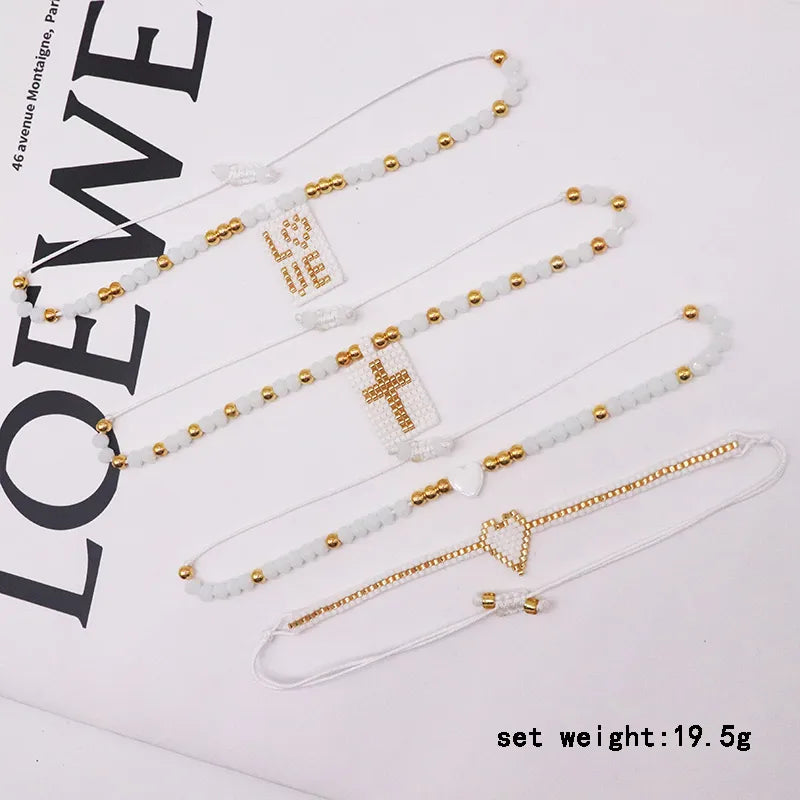 Elegant Luxurious Cross Letter Artificial Crystal Glass Knitting Women'S Bracelets