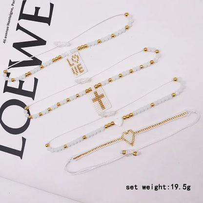 Elegant Luxurious Cross Letter Artificial Crystal Glass Knitting Women'S Bracelets