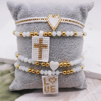 Elegant Luxurious Cross Letter Artificial Crystal Glass Knitting Women'S Bracelets