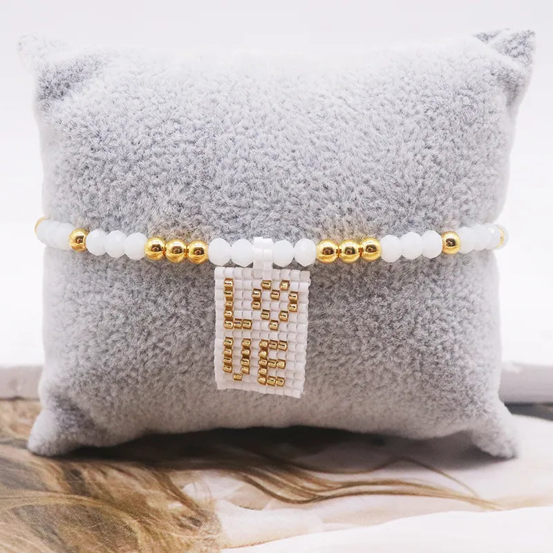 Elegant Luxurious Cross Letter Artificial Crystal Glass Knitting Women'S Bracelets