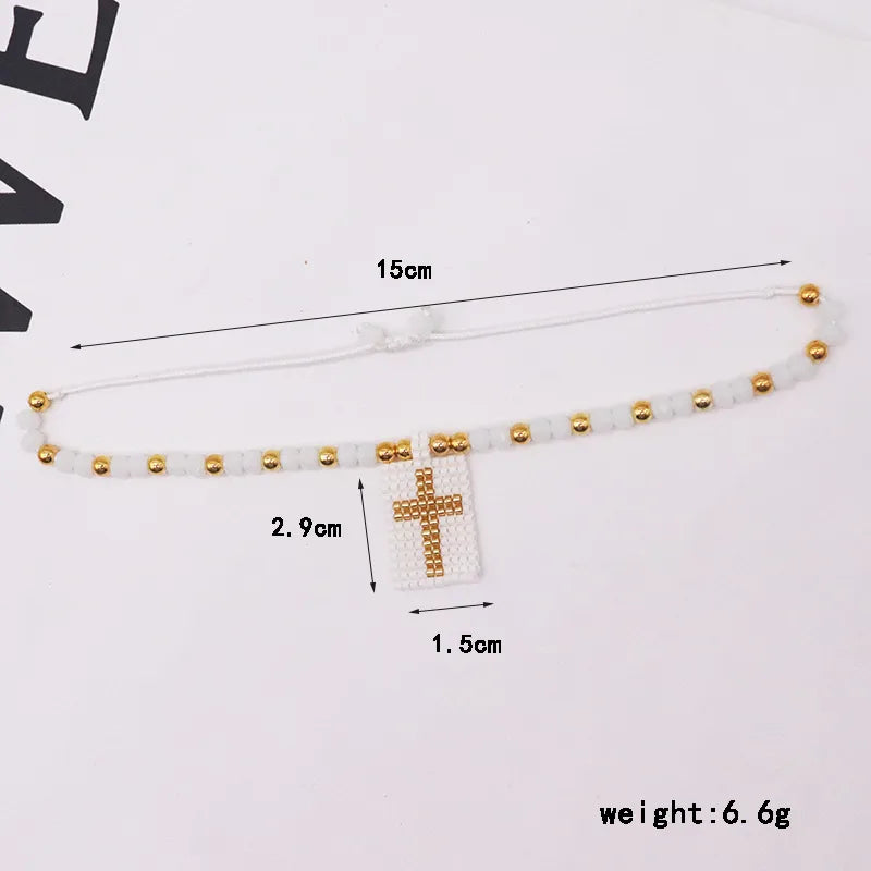 Elegant Luxurious Cross Letter Artificial Crystal Glass Knitting Women'S Bracelets