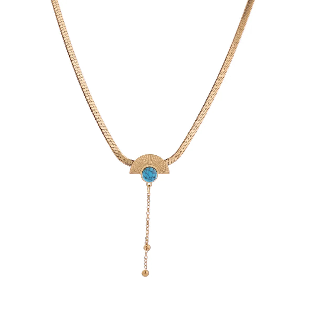 Elegant Luxurious Devil's Eye Sector Tassel Titanium Steel Plating Inlay Turquoise Gold Plated Pendant Necklace