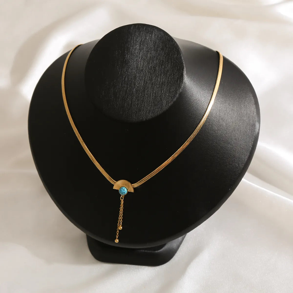 Elegant Luxurious Devil's Eye Sector Tassel Titanium Steel Plating Inlay Turquoise Gold Plated Pendant Necklace