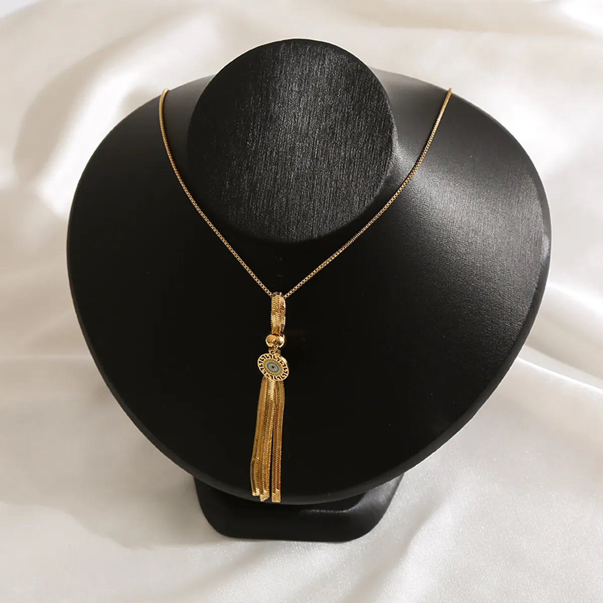 Elegant Luxurious Devil's Eye Sector Tassel Titanium Steel Plating Inlay Turquoise Gold Plated Pendant Necklace