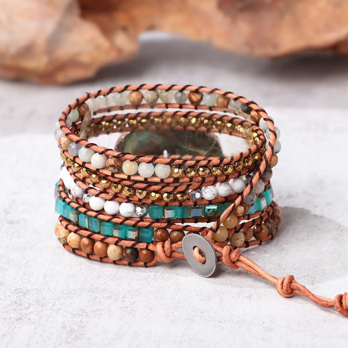 Elegant Luxurious Ethnic Style Marble Crack Natural Stone Stone Ore Bracelets