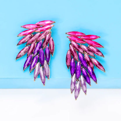 Elegant Luxurious Feather Wings Alloy Inlay Glass Stone Women's Ear Studs