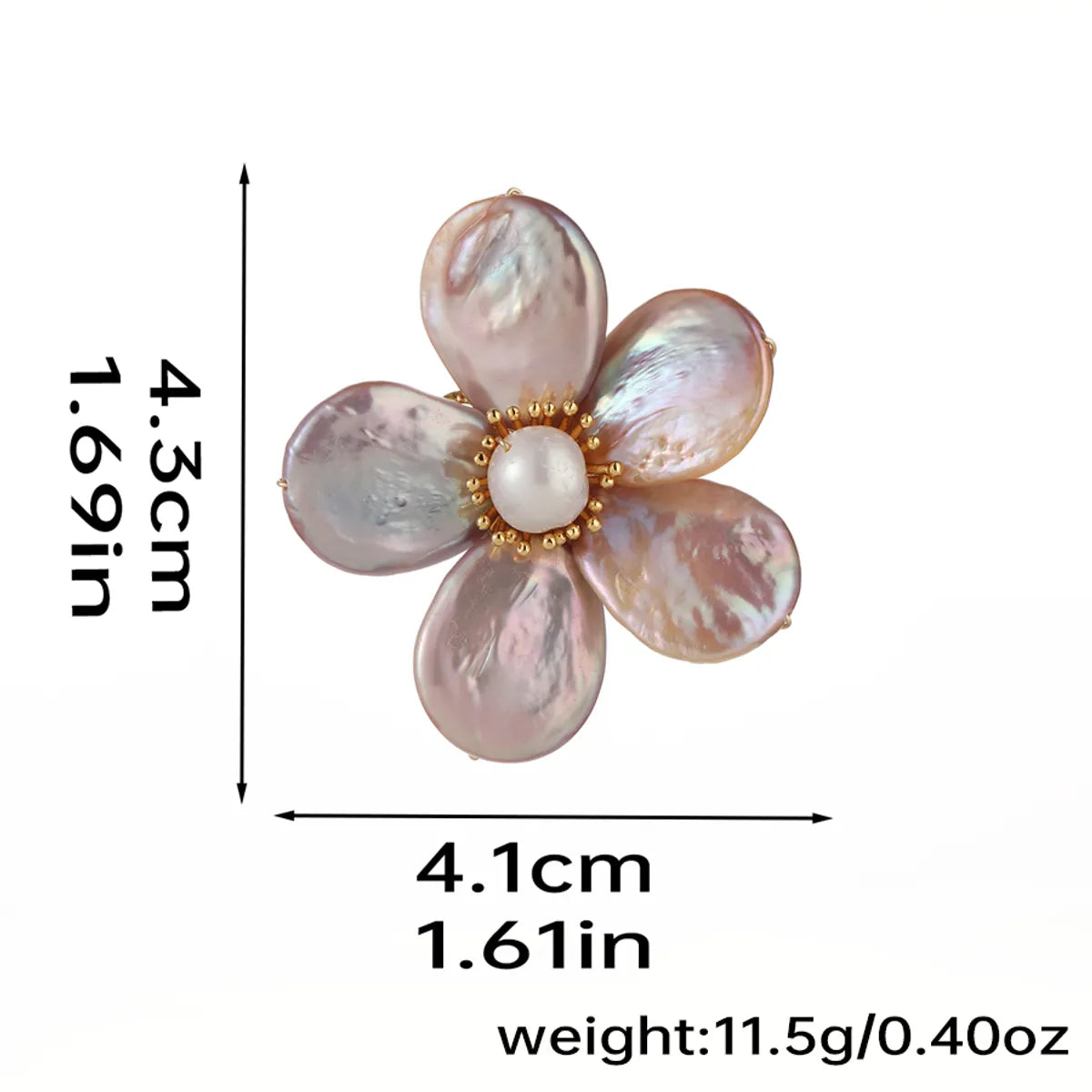 Elegant Luxurious Flower Copper Hollow Out Inlay Freshwater Pearl Women'S Brooches 1 Piece